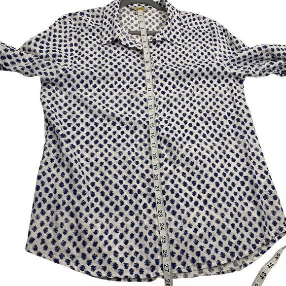Linen Blend Shirt Hester & Orchard Blue Dot Pattern 3/4 sleeve size L button up - Picture 8 of 9